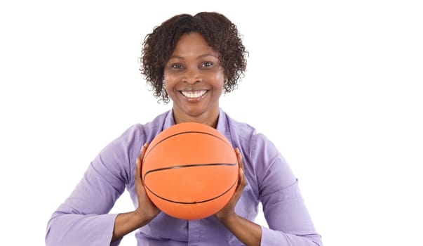Woman with balloon of basketball