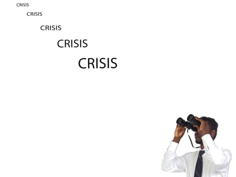 Man with binoculars looking the crisis
