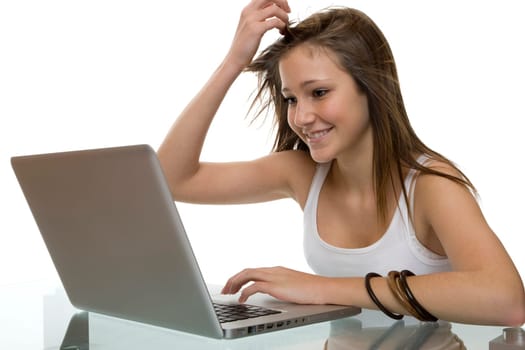happy teenager with computer