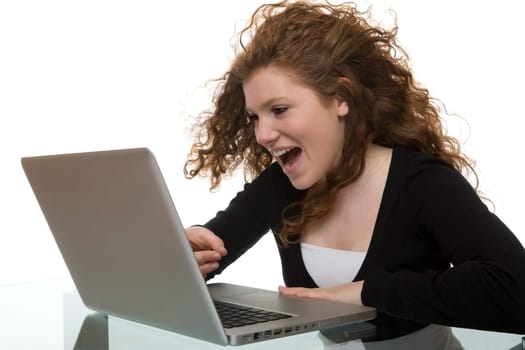 happy teenager with computer