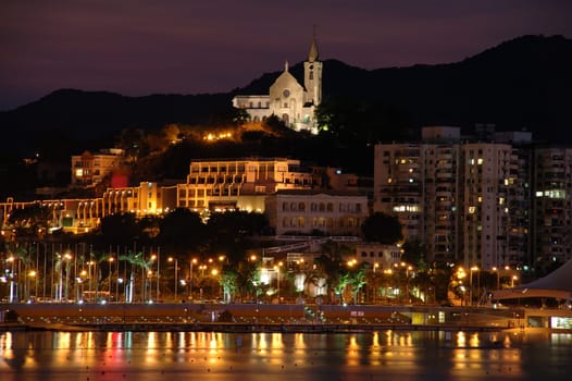 Night of Macau city and church