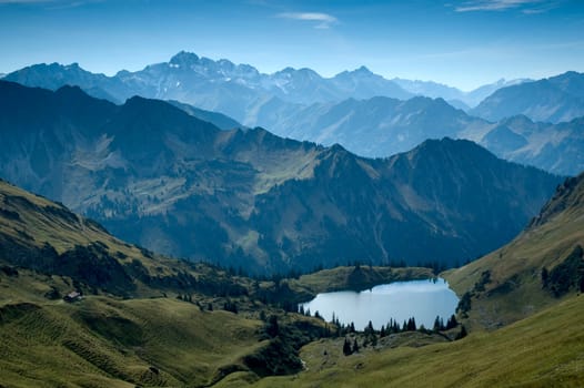 Seealpsee,a mountain lake near Oberstdorf