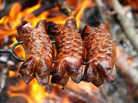 roast fresh salami above fires