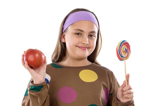 Girl with lollipop and apple