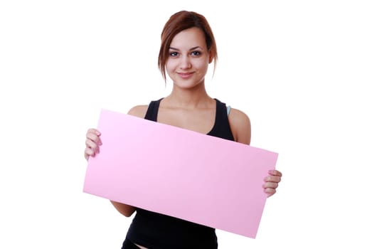 Young woman with advertising sign
