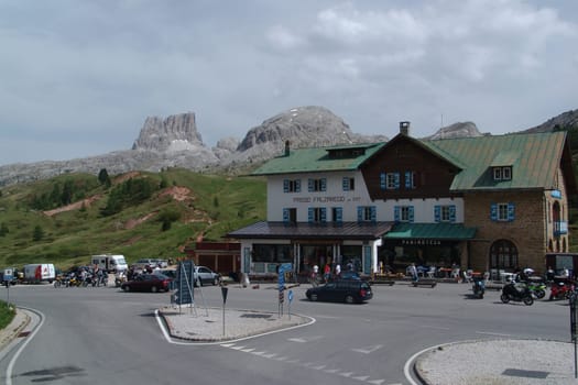 Rest house on a pass in the Dolomites