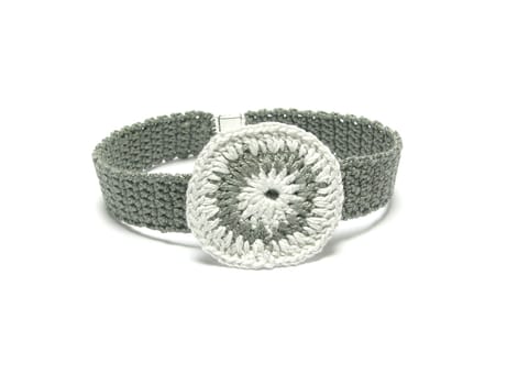 Homemade crocheted choker with white-grey circle motif