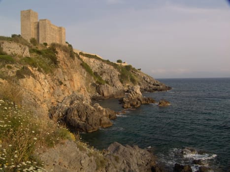 Ruins of a castle on the Mediterranean Sea in Tuscany