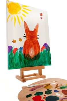 Easter,painted Easter bunny on canvas