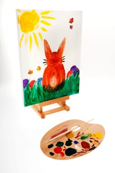 Easter,painted Easter bunny on canvas