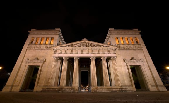 Munich's Propylaea at night