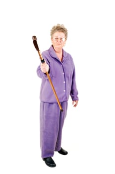 Senior woman with cane.