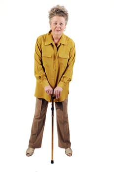 Senior woman with cane.