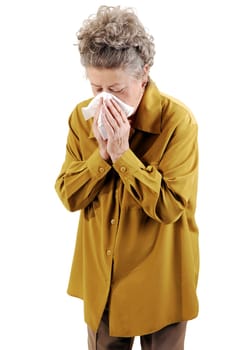 Senior woman with a cold.