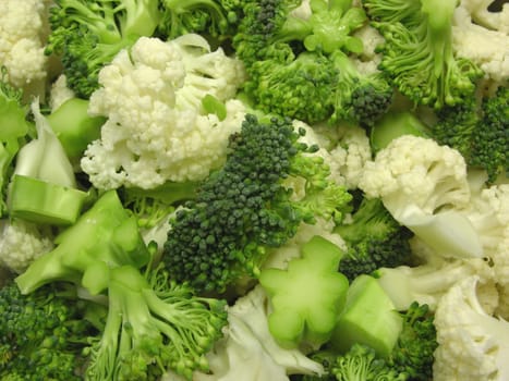 Cauliflower and broccoli mixed as background
