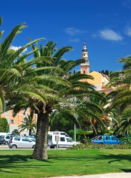 Park with palm trees,Menton France