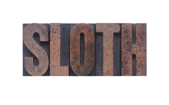 sloth in old ink-stained wood type