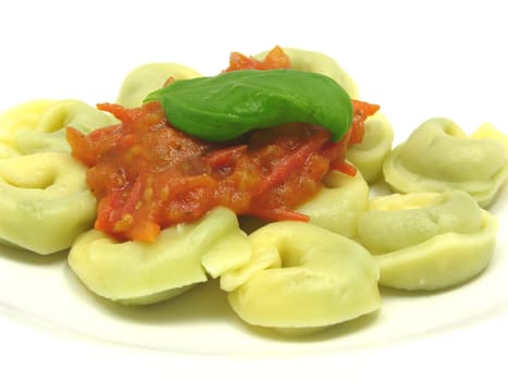 Stuffed noodles as a close-up against a white background