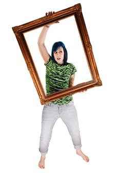 Girl with picture frame.