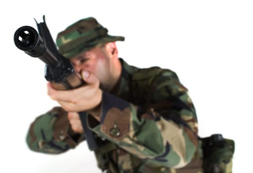 Solder is aiming.