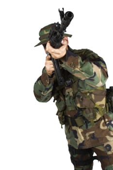 Solrier aiming rifle