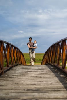 on the footbridge