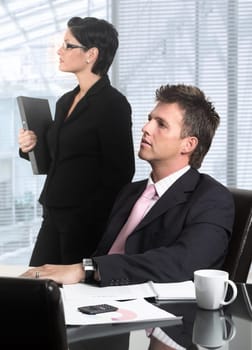 Business people are looking into the future