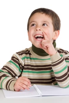 Adorable child thinking in the school