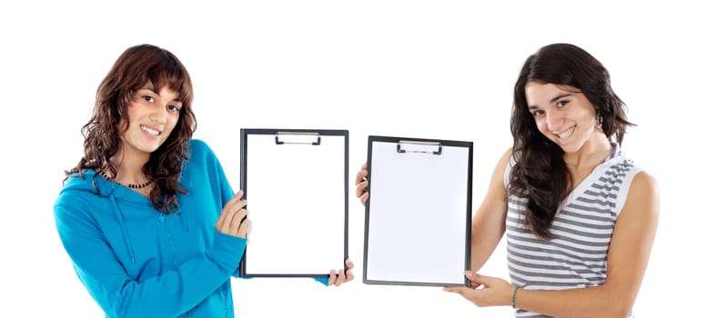 Two casual teenagers whit clipboard