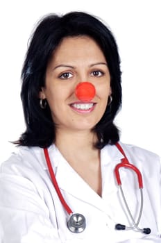 Attractive lady doctor with a red nose