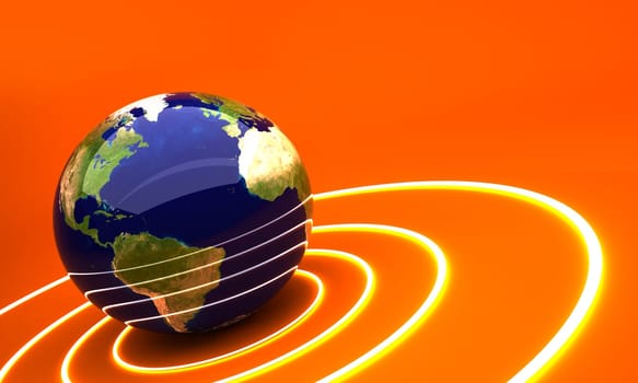 3d earth on orange background