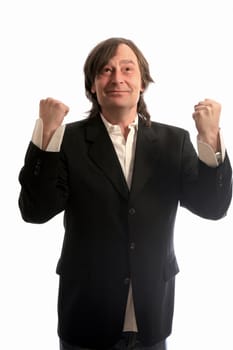 Businessman rejoices and cheers