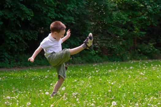 Child playing in the grass