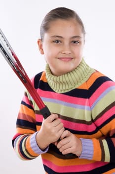 Adorable girl with racket of tennis
