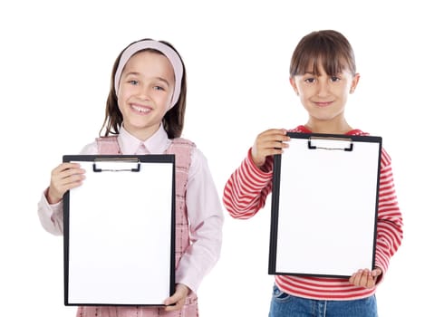 Two beautiful girls student with notepad