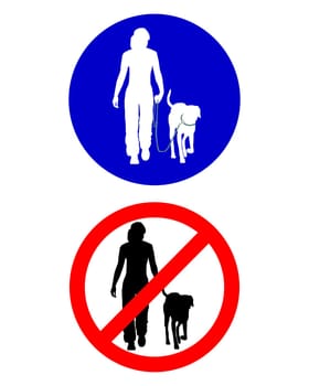 Road sign man and dog walking