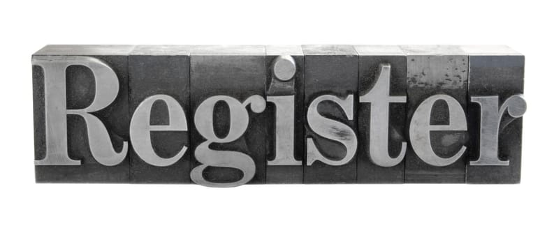 register in old metal type