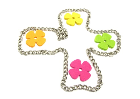 Felt flowers in metal cross