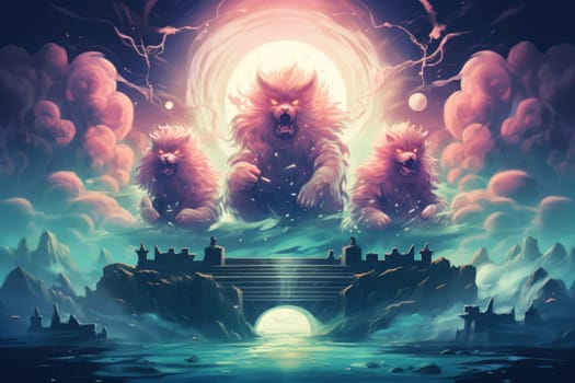 Venture into a mystical realm where fierce werewolves, under the enchanting light of the full moon, undergo their awe-inspiring transformation.