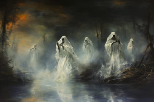 In the realm of fantasy, haunting ghostly apparitions are ethereal beings that exist between the world of the living and the realm of the dead.