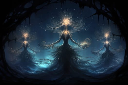 Imagine a mystical world where ethereal mermaids gracefully swim with flowing sapphire tails, enchanting all who gaze upon their mesmerizing beauty.