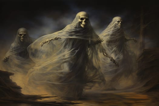 In the realm of fantasy, haunting ghostly apparitions are ethereal beings that exist between the world of the living and the realm of the dead.