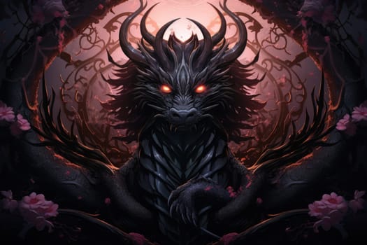 In the realm of fantasy, ferocious shadow dragons dominate the skies, their majestic forms wreathed in darkness.