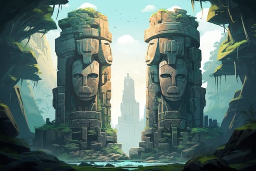Behold the majestic marvels of the past - ancient stone colossi, towering giants hewn from the very bedrock itself.