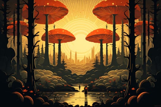 In the realm of fantasy, there exist mystical and enchanting places where giant talking mushrooms thrive in dense forest groves.