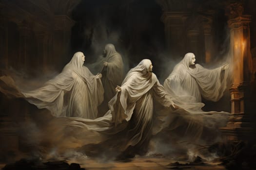 In the realm of fantasy, haunting ghostly apparitions are ethereal beings that exist between the world of the living and the realm of the dead.