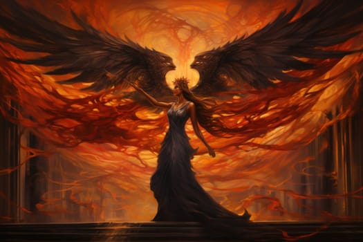 Within the realm of fantasy, elegant phoenix dancers grace the stage, their mesmerizing performances engulfed in flames.
