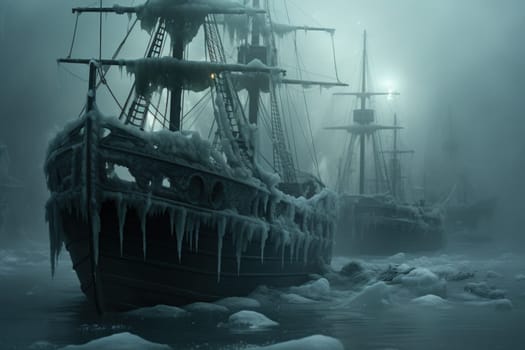 Embark on a haunting journey across the treacherous waters with this captivating illustration by a professional visual artist.