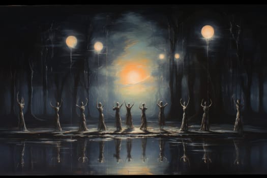 In the realm of fantasy, graceful moonlit dancers captivate with their ethereal movements, perfectly synchronized with the celestial rhythms.