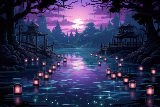Step into a realm of ethereal beauty, where illuminated spirit lanterns serve as beacons of hope.